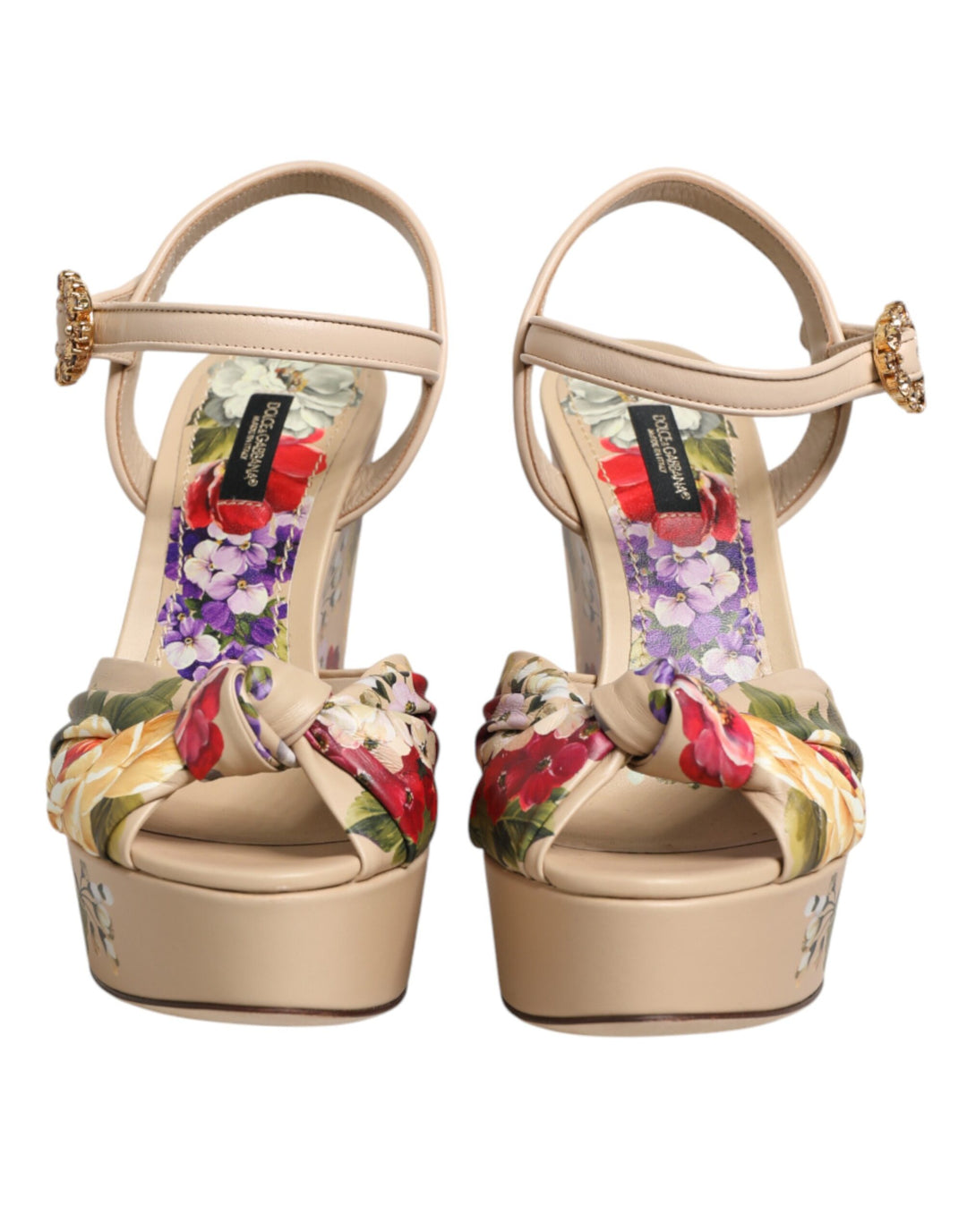 Dolce &amp; Gabbana Beige Floral Ankle Strap Wedge Sandals Shoes by Dolce &amp; Gabbana outlet now on sale