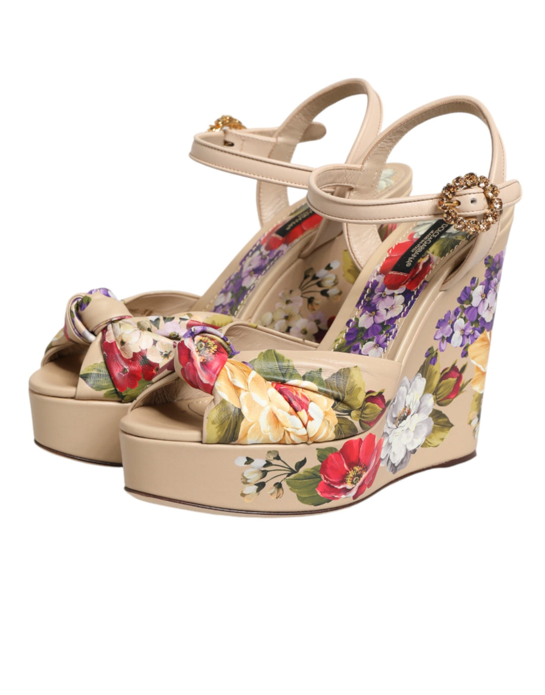 Dolce &amp; Gabbana Sample Sale Dolce &amp; Gabbana Beige Floral Ankle Strap Wedge Sandals Shoes - | Designer outlet