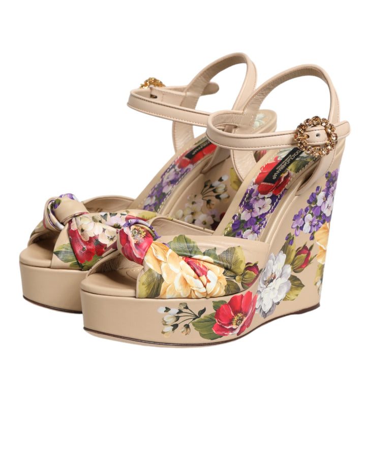 Dolce &amp; Gabbana Sample Sale Dolce &amp; Gabbana Beige Floral Ankle Strap Wedge Sandals Shoes - | Designer outlet