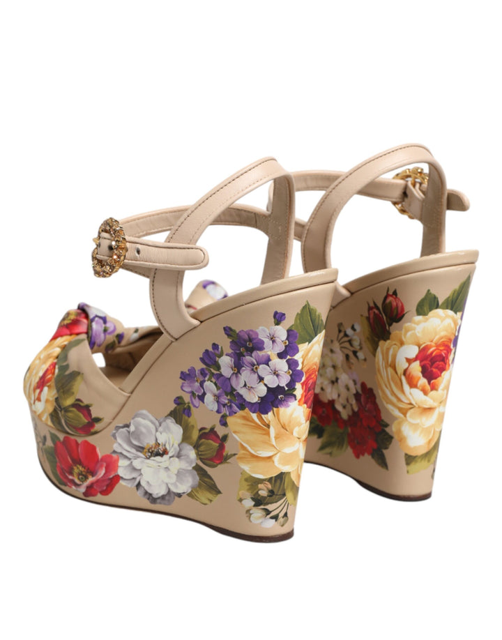 Dolce &amp; Gabbana Sample Sale Dolce &amp; Gabbana Beige Floral Ankle Strap Wedge Sandals Shoes - | Designer outlet