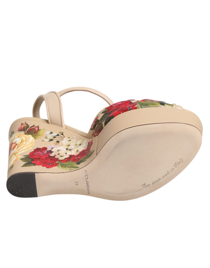 Dolce &amp; Gabbana Sample Sale Dolce &amp; Gabbana Beige Floral Ankle Strap Wedge Sandals Shoes - | Designer outlet