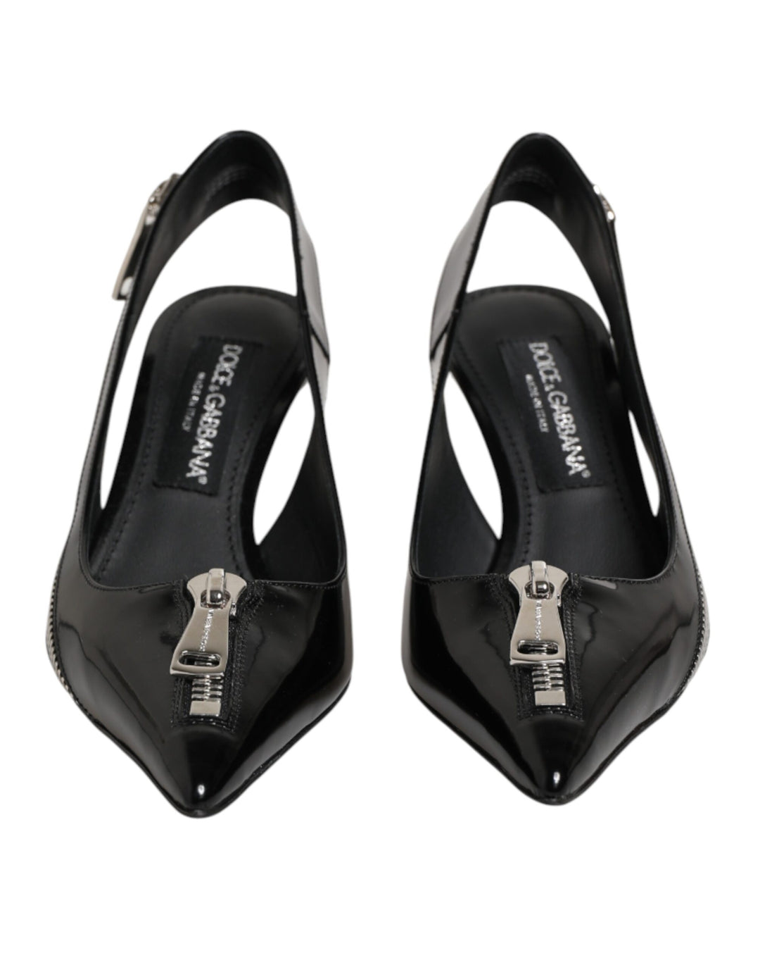 Dolce & Gabbana Black Zipper Leather Heels Slingbacks Shoes