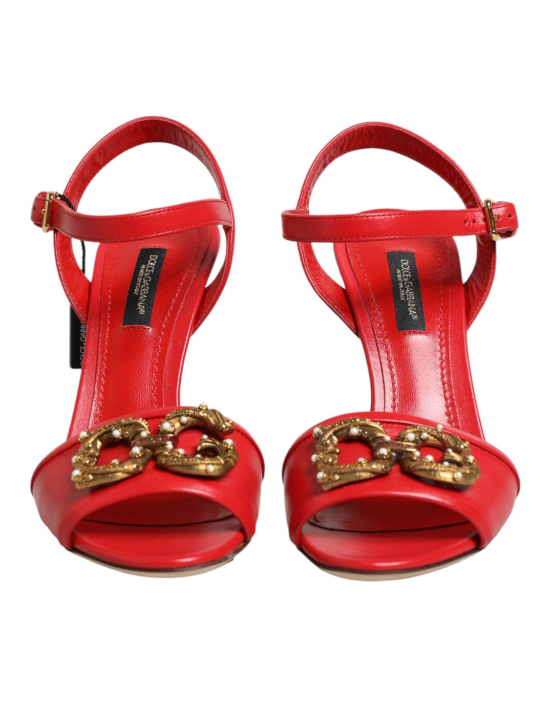 Dolce &amp; Gabbana Red Leather DG AMORE Heels Sandals Shoes by Dolce &amp; Gabbana outlet now on sale