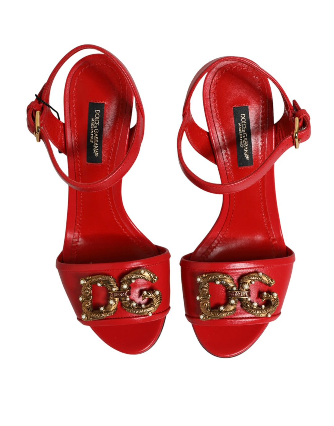 Dolce &amp; Gabbana Red Leather DG AMORE Heels Sandals Shoes by Dolce &amp; Gabbana outlet now on sale
