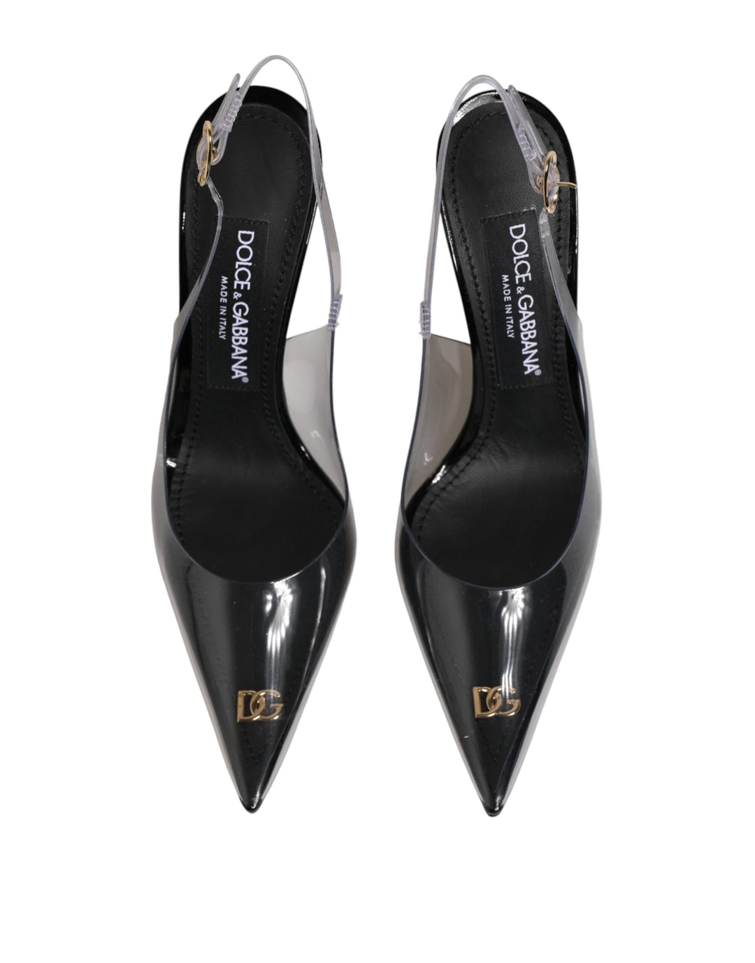 Dolce & Gabbana Black Leather Clear PVC Slingback Pumps Shoes