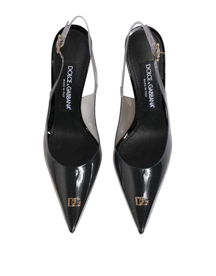 Dolce & Gabbana Black Leather Clear PVC Slingback Pumps Shoes