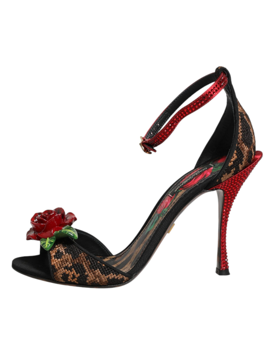 Dolce & Gabbana Brown Leopard Crystal Roses Sandals Shoes