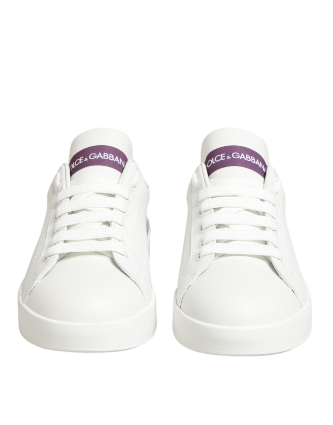 Dolce & Gabbana White Purple Leather Casual Sneakers Shoes