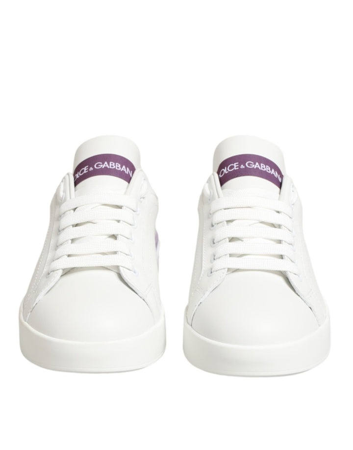 Dolce & Gabbana White Purple Leather Casual Sneakers Shoes