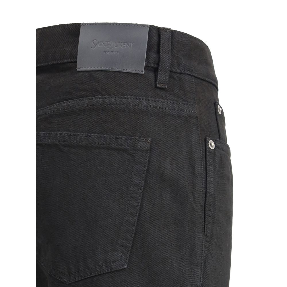 Saint Laurent Black Cotton Straight-Leg Jeans