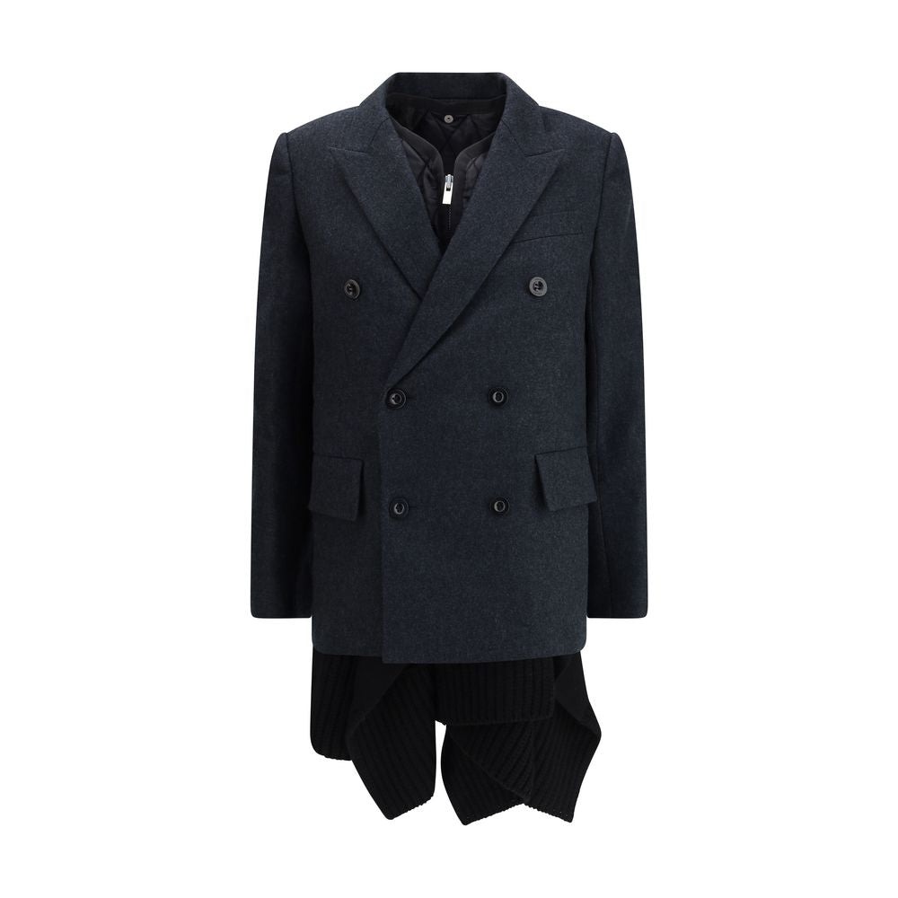 Sacai Gray Wool Coat by Sacai outlet now on sale