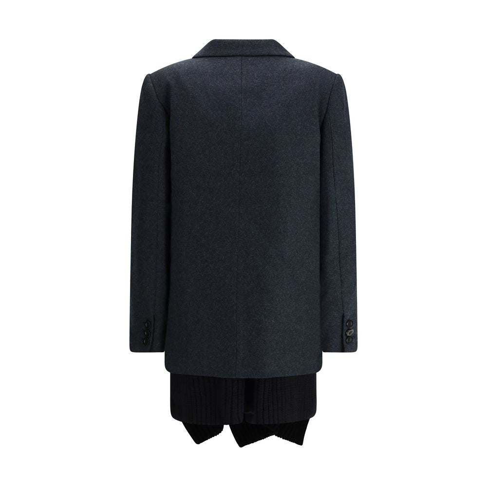 Sacai Gray Wool Coat by Sacai outlet now on sale