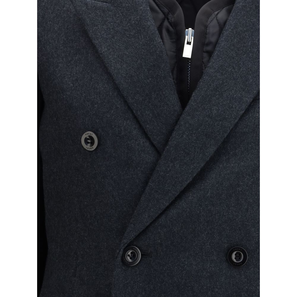 Sacai Gray Wool Coat by Sacai outlet now on sale