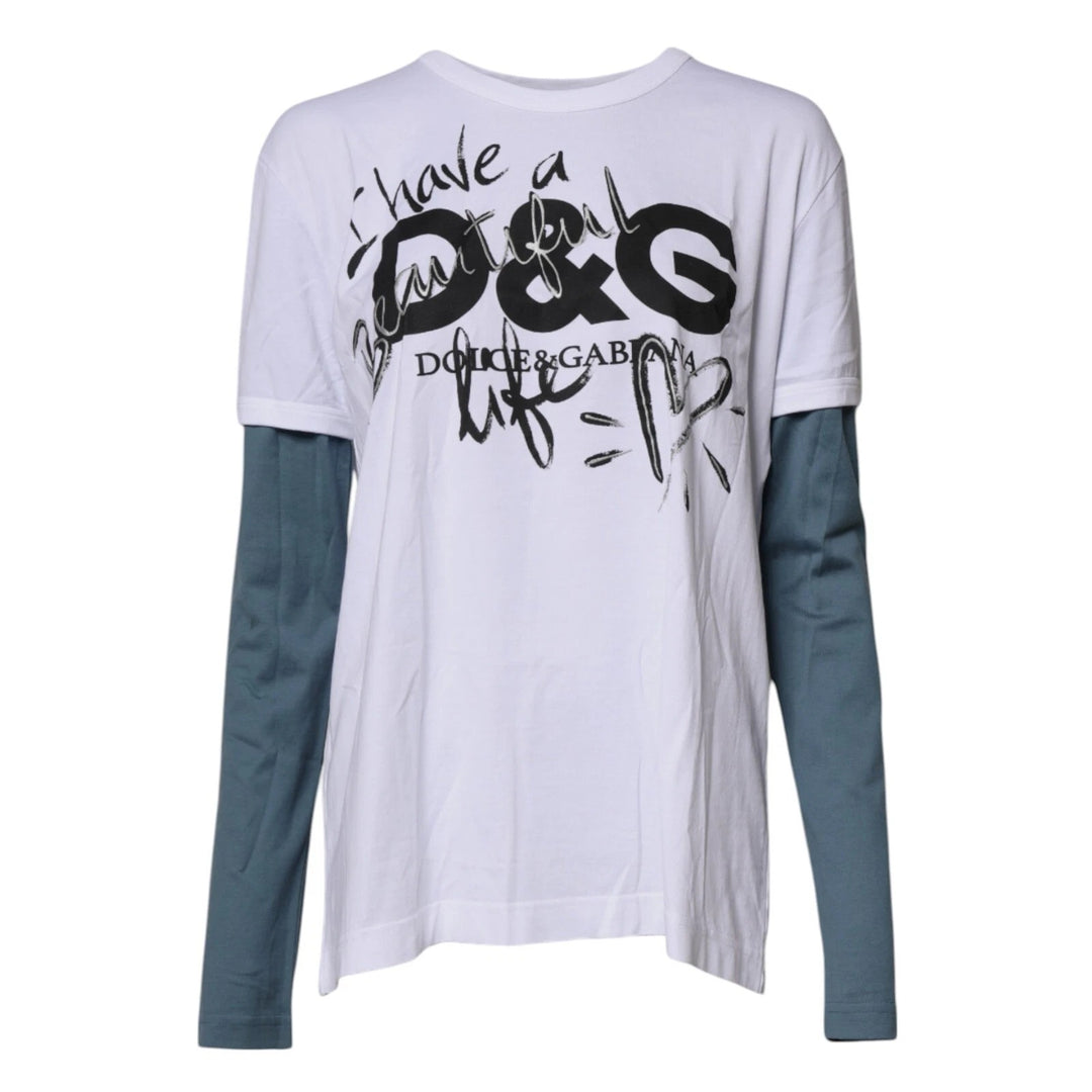 Dolce &amp; Gabbana White Graphic Print Cotton Crew Neck T-shirt by Dolce &amp; Gabbana outlet now on sale