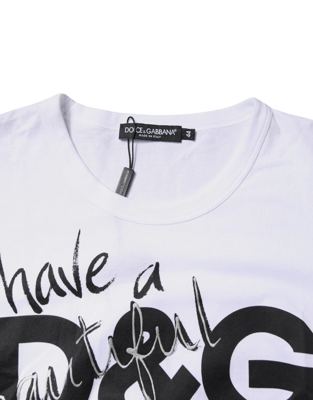 Dolce &amp; Gabbana White Graphic Print Cotton Crew Neck T-shirt by Dolce &amp; Gabbana outlet now on sale