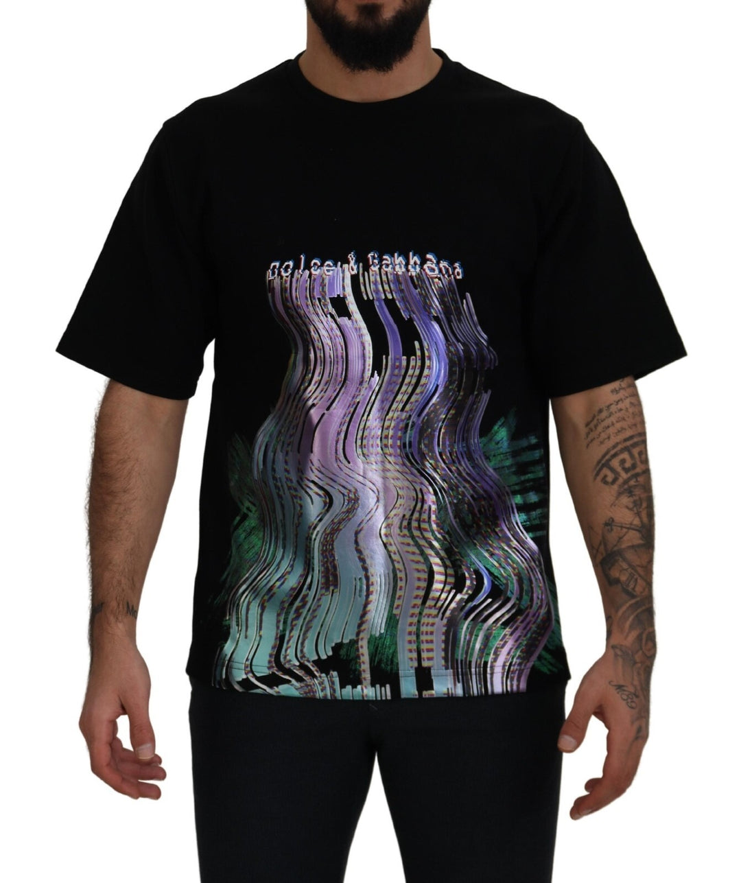 Dolce &amp; Gabbana Sample Sale Dolce &amp; Gabbana Cotton Black Printed Crewneck Tee T-shirt - | Designer outlet