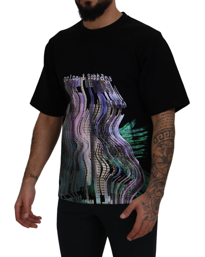 Dolce &amp; Gabbana Sample Sale Dolce &amp; Gabbana Cotton Black Printed Crewneck Tee T-shirt - | Designer outlet
