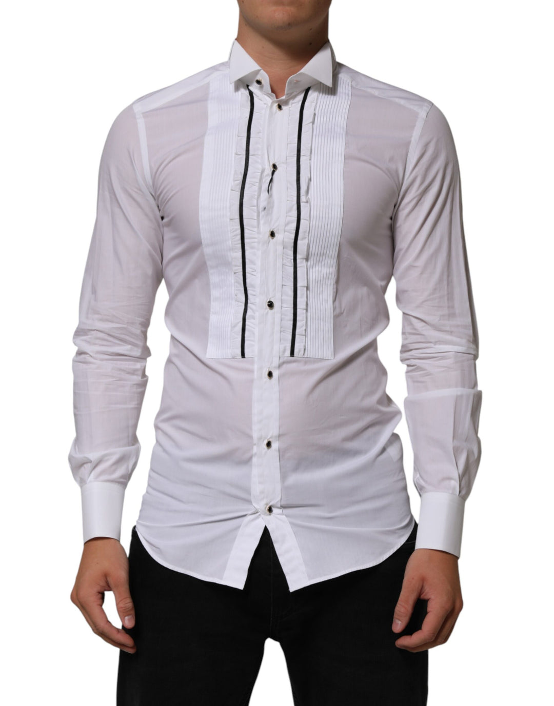 Dolce & Gabbana White Cotton Dress Shirt Gold | Designer Fashion outlet