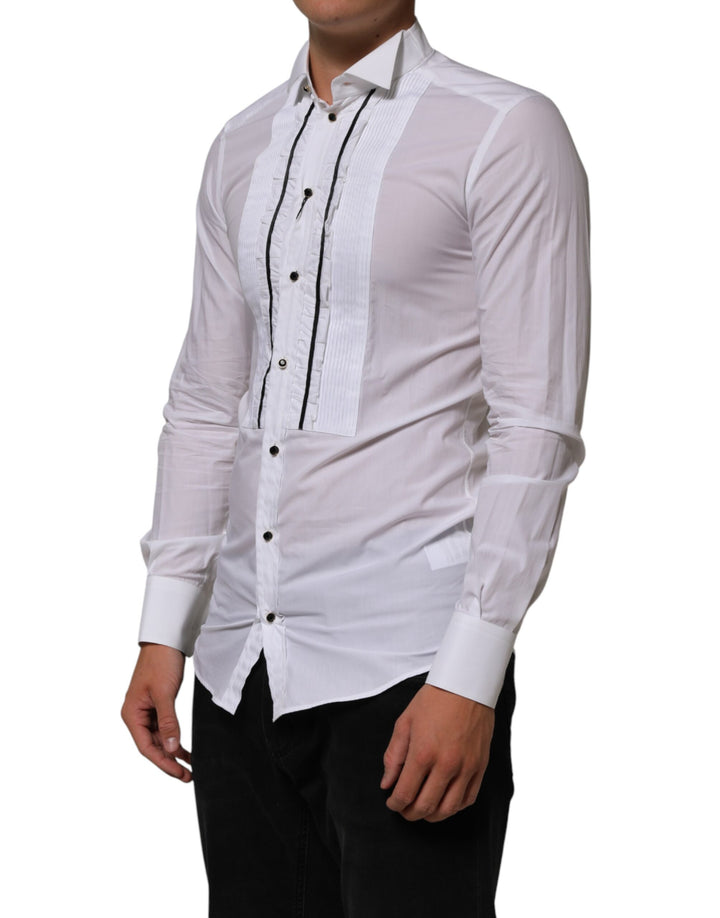 Dolce &amp; Gabbana White Cotton Collared Long Sleeve GOLD Dress Shirt by Dolce &amp; Gabbana outlet now on sale