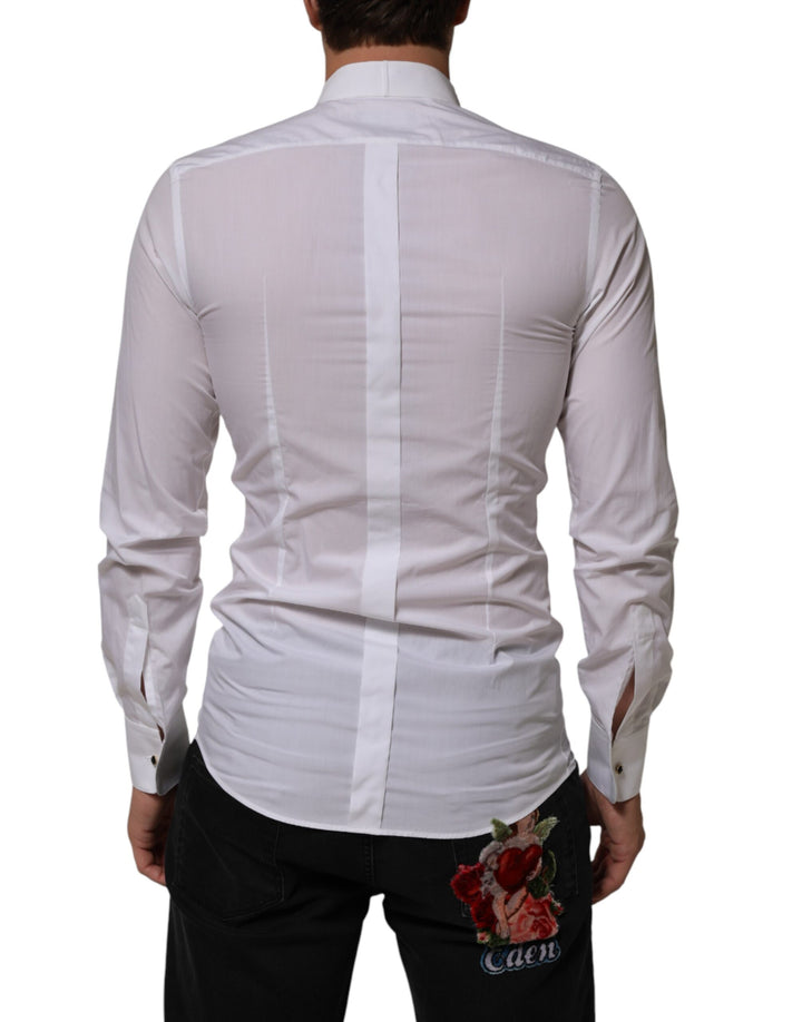 Dolce &amp; Gabbana White Cotton Collared Long Sleeve GOLD Dress Shirt by Dolce &amp; Gabbana outlet now on sale