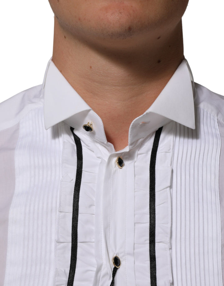 Dolce &amp; Gabbana White Cotton Collared Long Sleeve GOLD Dress Shirt by Dolce &amp; Gabbana outlet now on sale