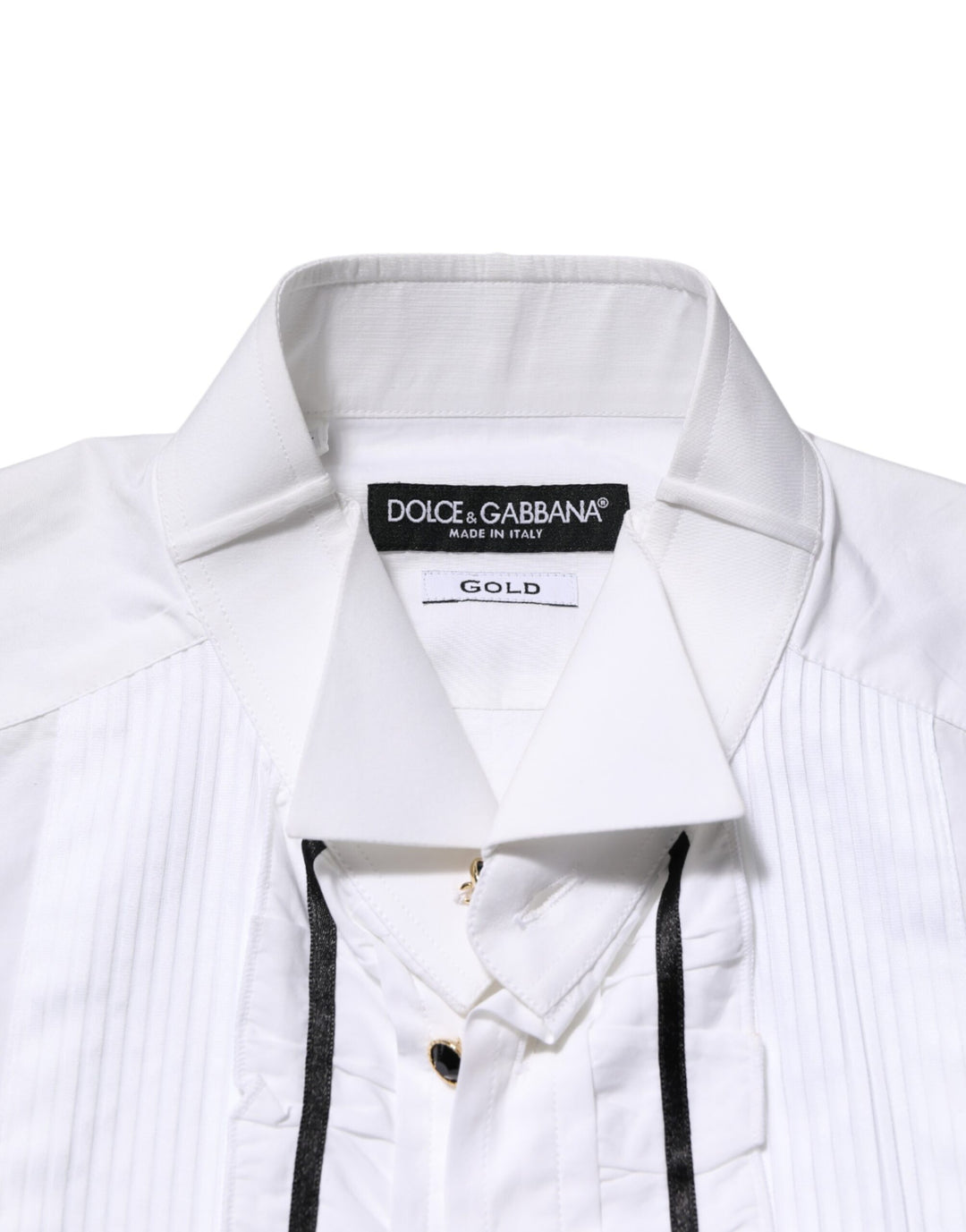 Dolce &amp; Gabbana White Cotton Collared Long Sleeve GOLD Dress Shirt by Dolce &amp; Gabbana outlet now on sale