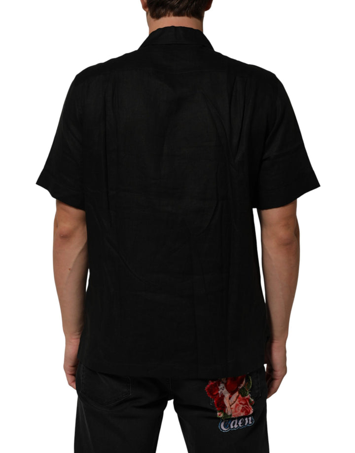 Carhartt Wip Black Linen Collared Short Sleeve Polo Shirt by Carhartt Wip outlet now on sale