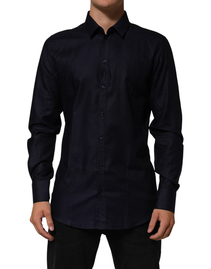 Dolce &amp; Gabbana Blue Cotton Collared Long Sleeve GOLD Men Dress Shirt by Dolce &amp; Gabbana outlet now on sale