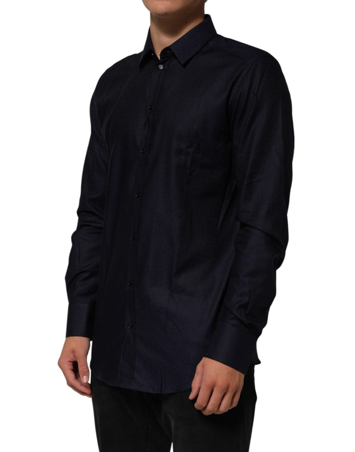 Dolce &amp; Gabbana Blue Cotton Collared Long Sleeve GOLD Men Dress Shirt by Dolce &amp; Gabbana outlet now on sale