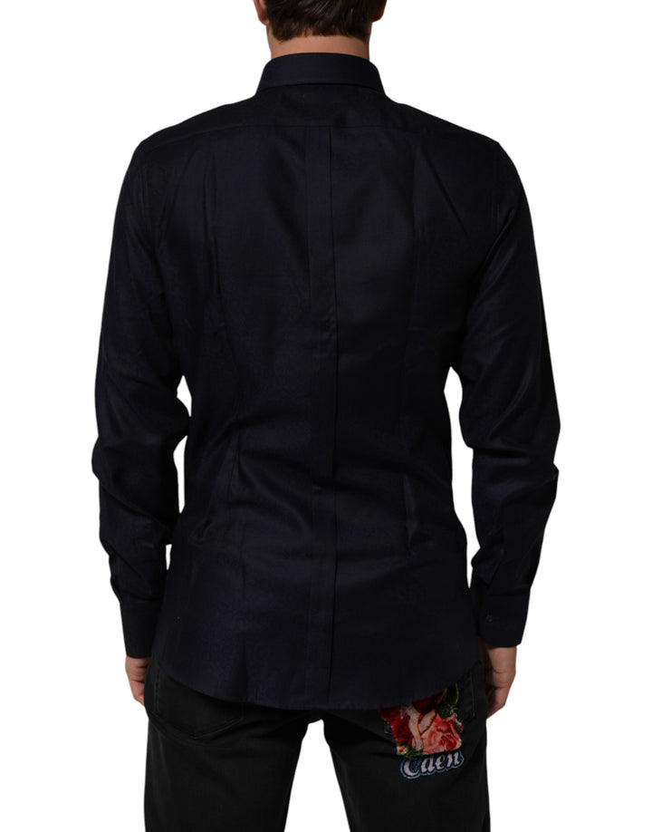 Dolce &amp; Gabbana Blue Cotton Collared Long Sleeve GOLD Men Dress Shirt by Dolce &amp; Gabbana outlet now on sale