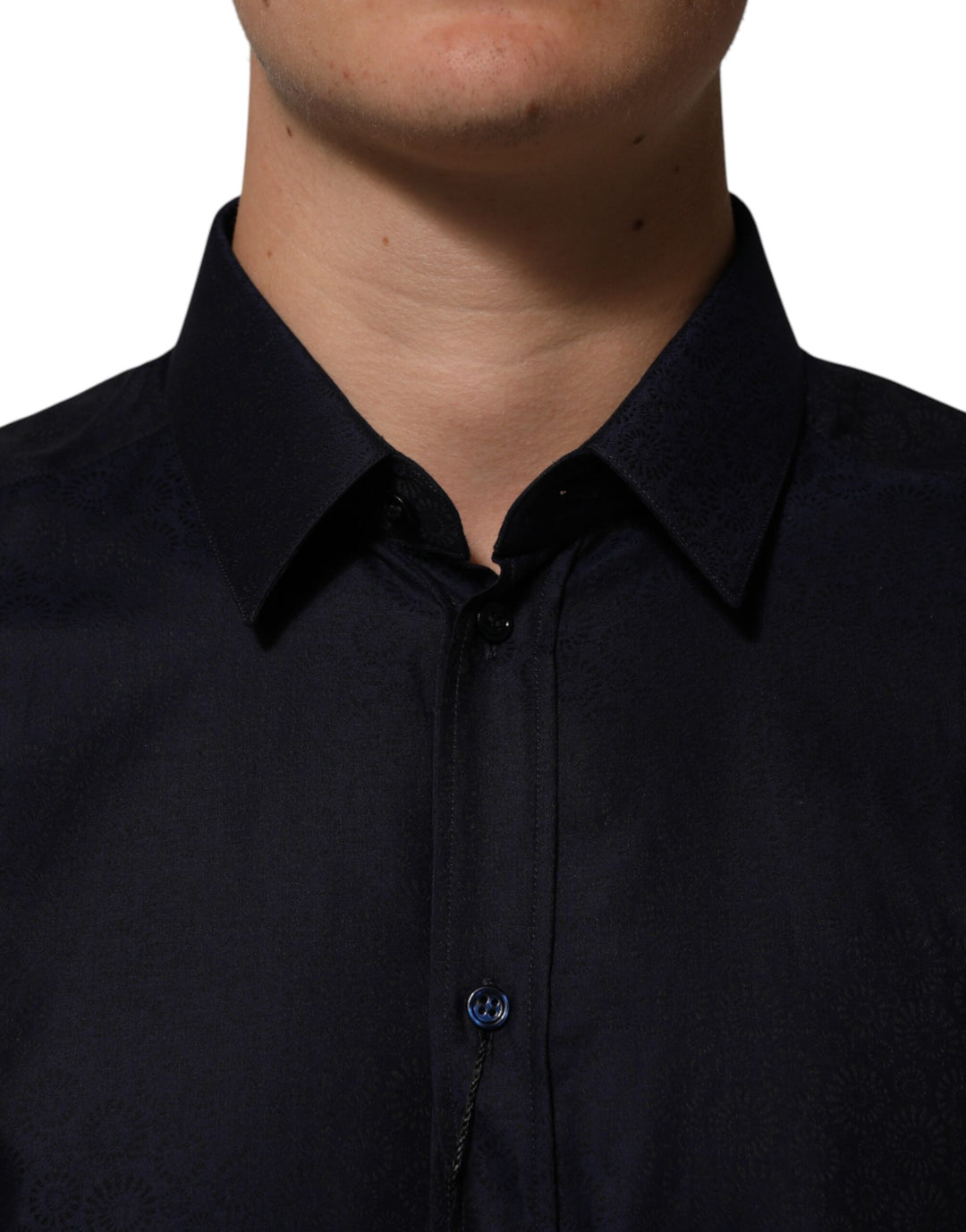 Dolce &amp; Gabbana Blue Cotton Collared Long Sleeve GOLD Men Dress Shirt by Dolce &amp; Gabbana outlet now on sale