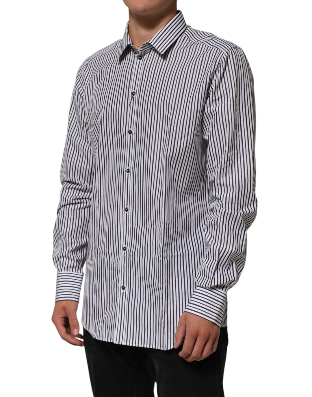 Dolce &amp; Gabbana Sample Sale Dolce &amp; Gabbana Black White Stripes Men GOLD Dress Shirt - | Designer outlet