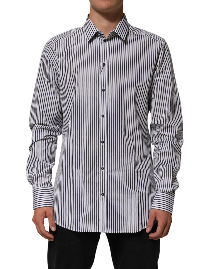 Dolce &amp; Gabbana Sample Sale Dolce &amp; Gabbana Black White Stripes Men GOLD Dress Shirt - | Designer outlet