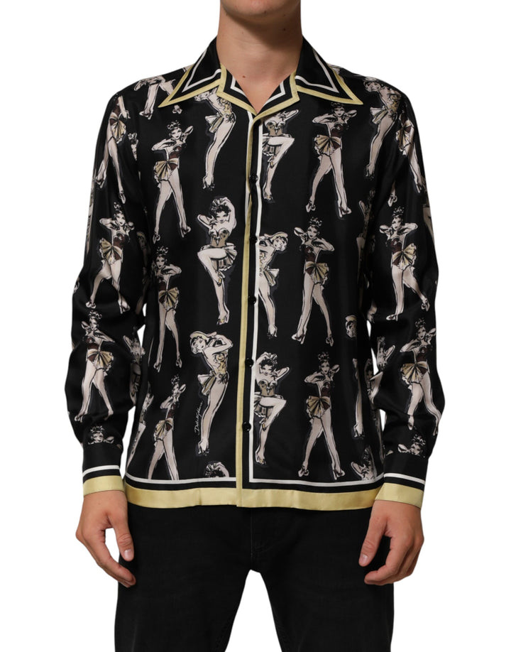 Dolce &amp; Gabbana Sample Sale Dolce &amp; Gabbana Black Silk Pin Up Printed Button Down Shirt - | Designer outlet