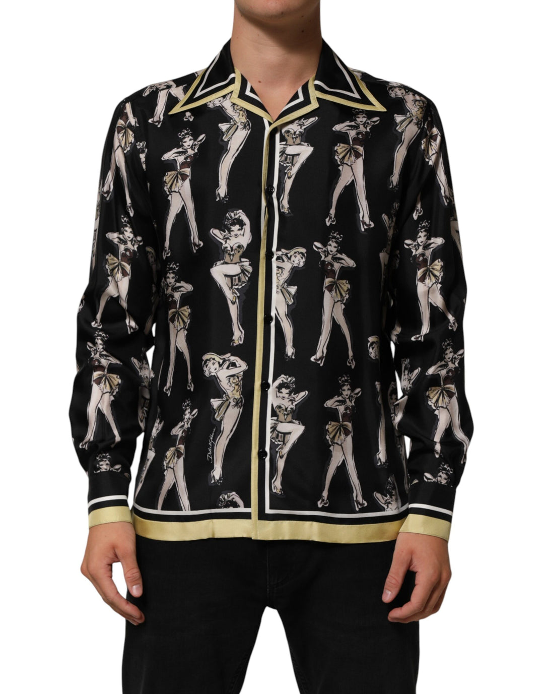Dolce &amp; Gabbana Sample Sale Dolce &amp; Gabbana Black Silk Pin Up Printed Button Down Shirt - | Designer outlet