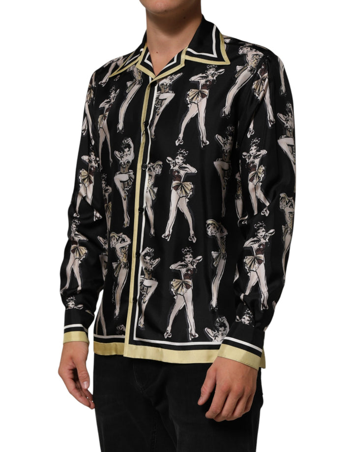 Dolce &amp; Gabbana Sample Sale Dolce &amp; Gabbana Black Silk Pin Up Printed Button Down Shirt - | Designer outlet