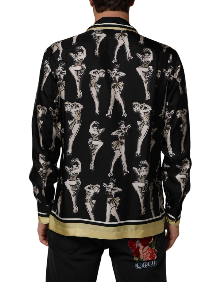 Dolce &amp; Gabbana Sample Sale Dolce &amp; Gabbana Black Silk Pin Up Printed Button Down Shirt - | Designer outlet