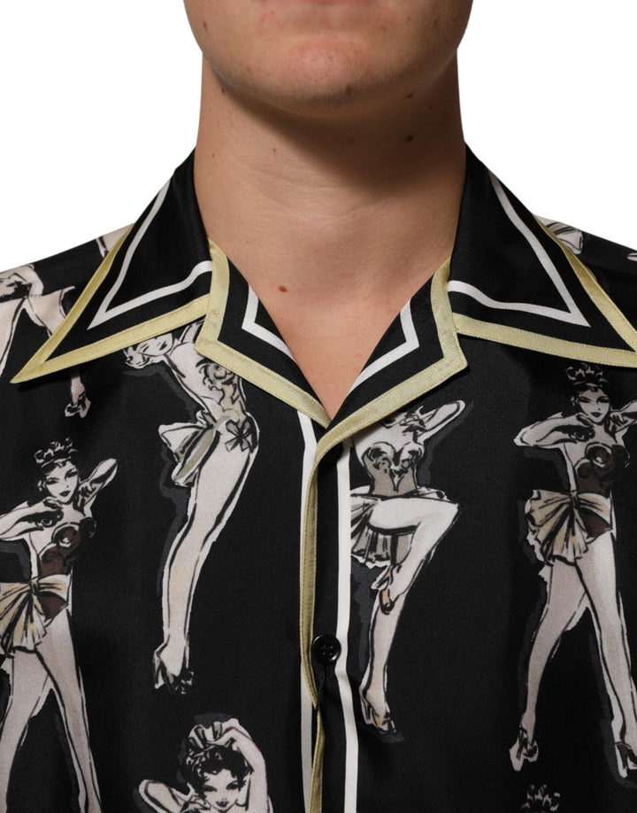 Dolce &amp; Gabbana Sample Sale Dolce &amp; Gabbana Black Silk Pin Up Printed Button Down Shirt - | Designer outlet
