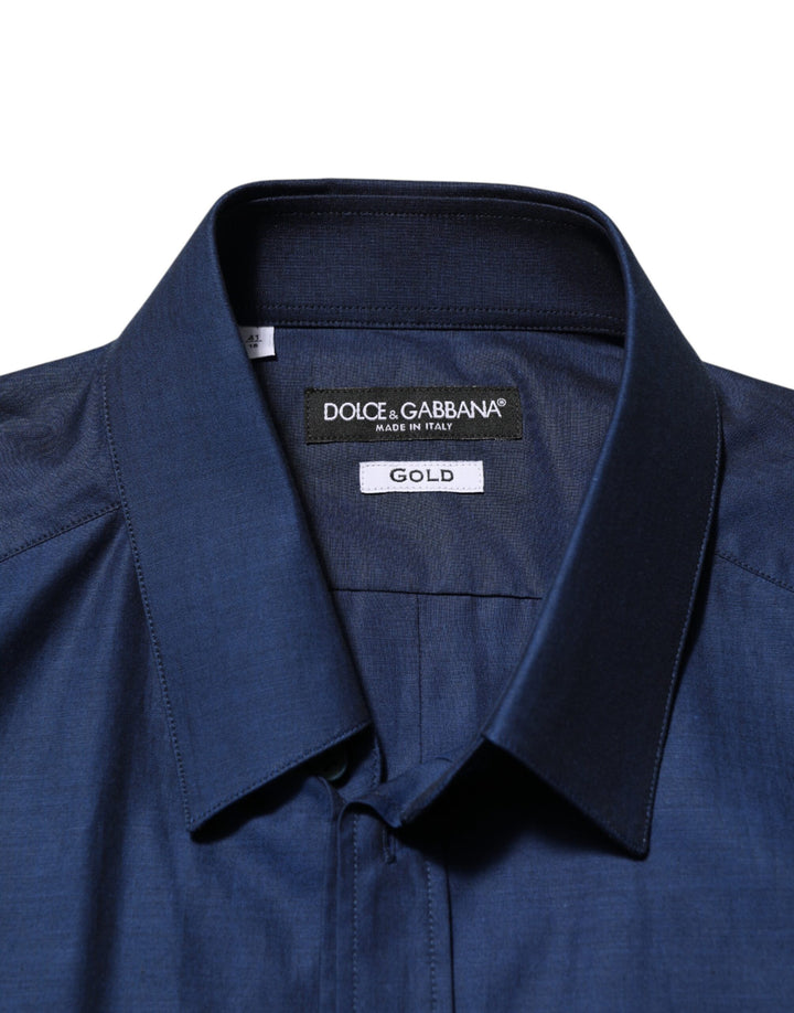 Dolce &amp; Gabbana Blue Cotton Collared Men GOLD Dress Shirt by Dolce &amp; Gabbana outlet now on sale