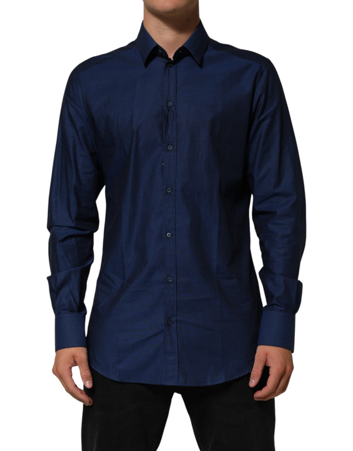 Dolce &amp; Gabbana Blue Cotton Collared Men GOLD Dress Shirt by Dolce &amp; Gabbana outlet now on sale