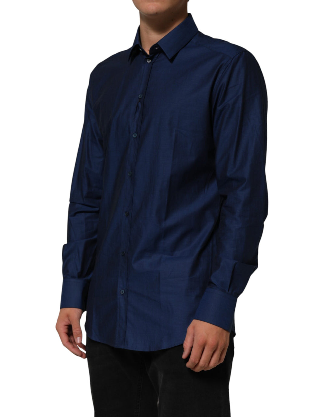 Dolce &amp; Gabbana Blue Cotton Collared Men GOLD Dress Shirt by Dolce &amp; Gabbana outlet now on sale