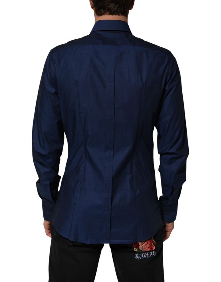 Dolce &amp; Gabbana Blue Cotton Collared Men GOLD Dress Shirt by Dolce &amp; Gabbana outlet now on sale