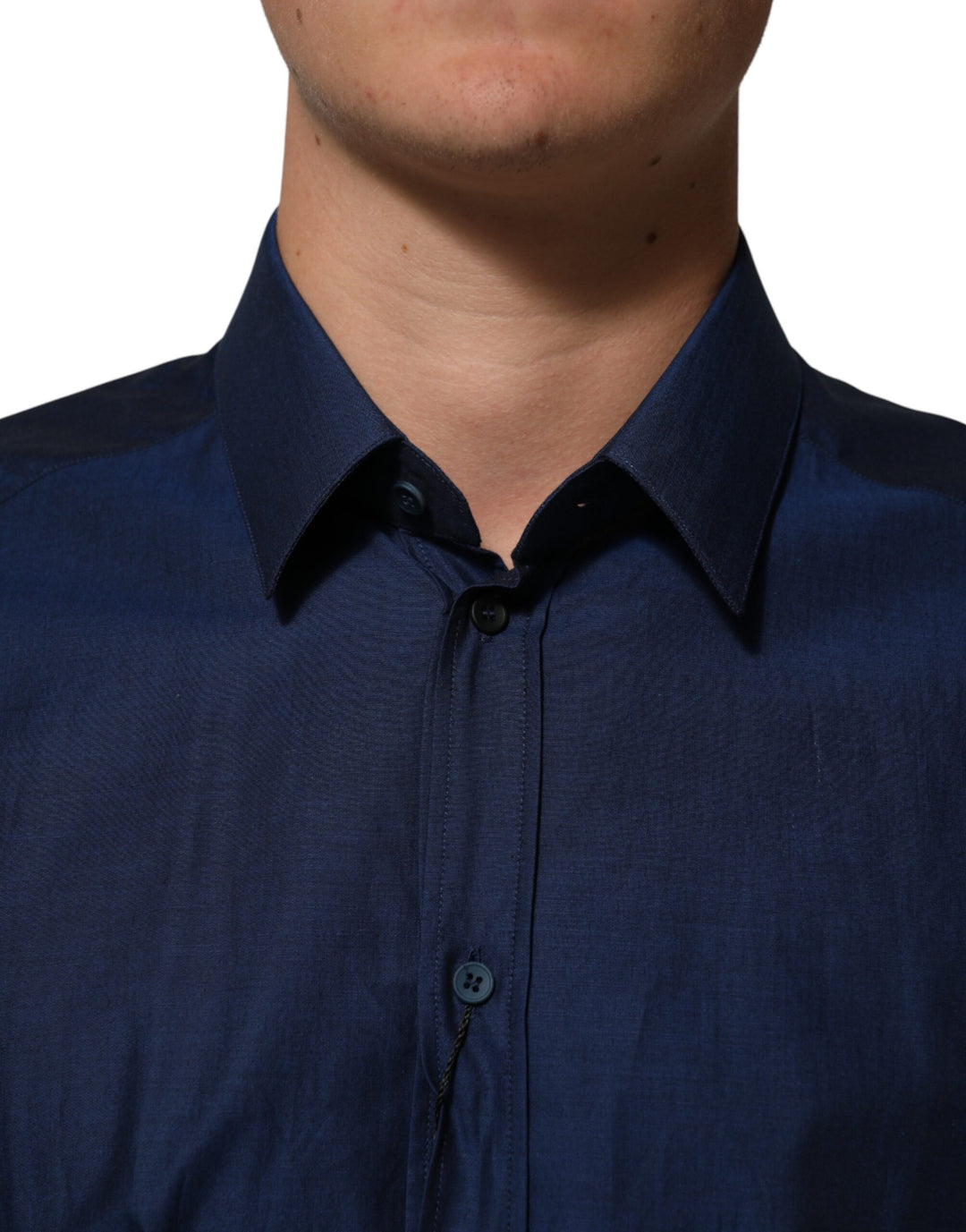 Dolce &amp; Gabbana Blue Cotton Collared Men GOLD Dress Shirt by Dolce &amp; Gabbana outlet now on sale