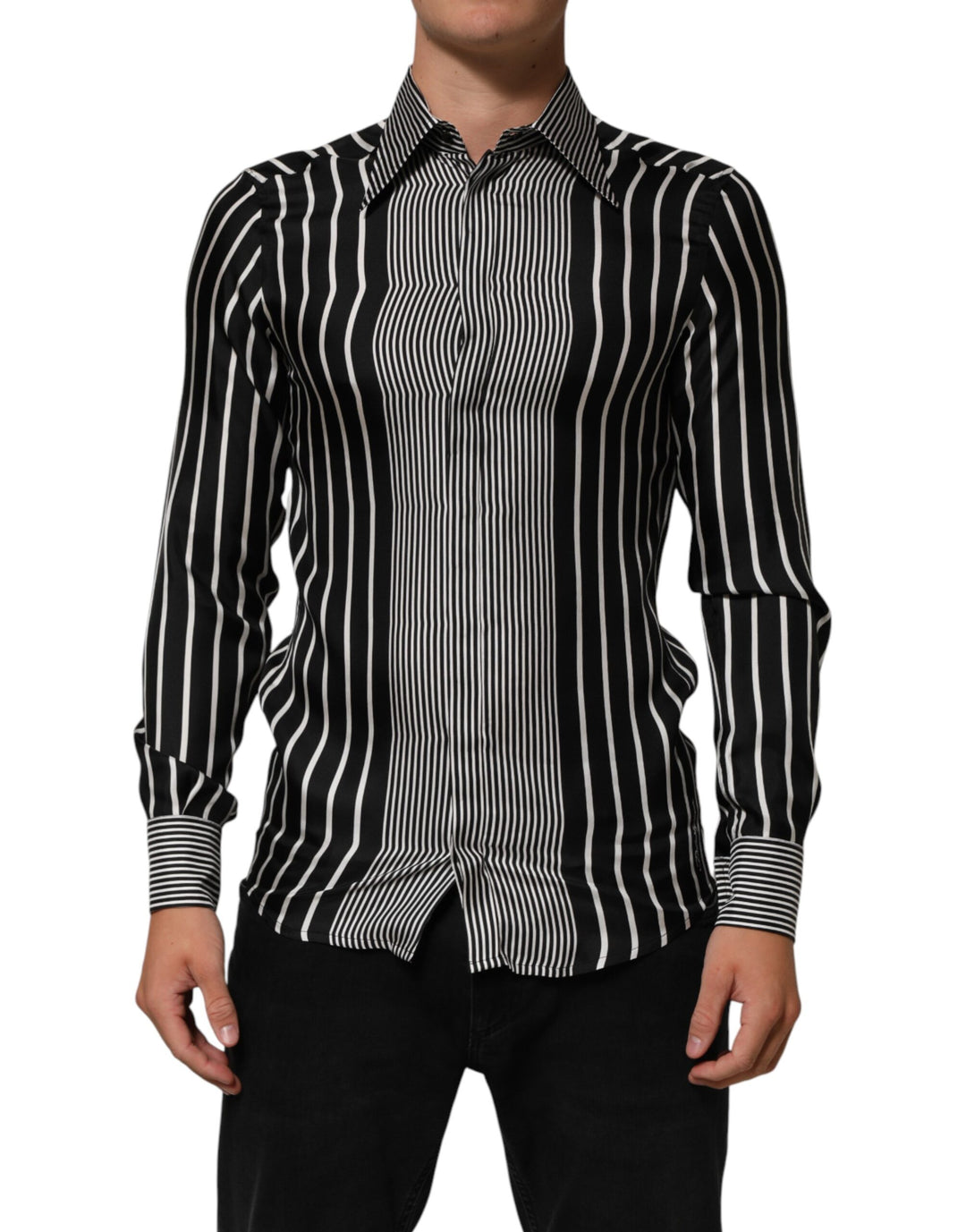 Dolce & Gabbana Black White Stripes Men MARTINI Dress Shirt