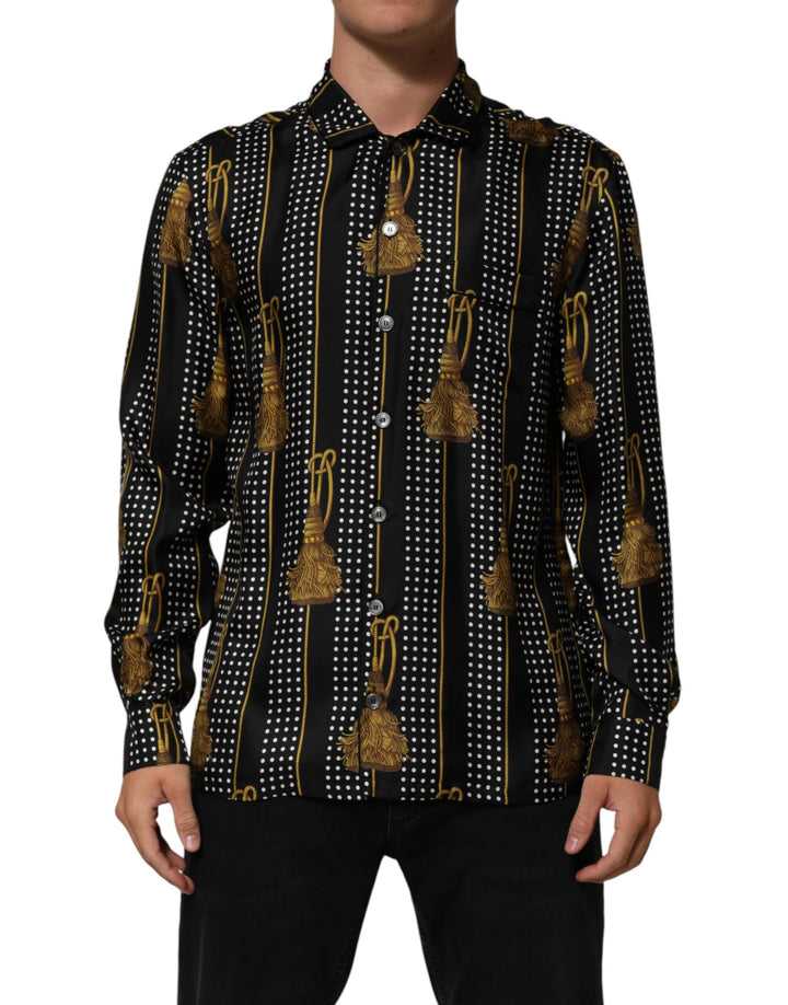 Dolce &amp; Gabbana Sample Sale Dolce &amp; Gabbana Black Dotted Tassel Silk Button Down Shirt - | Designer outlet