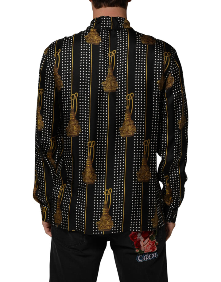 Dolce &amp; Gabbana Sample Sale Dolce &amp; Gabbana Black Dotted Tassel Silk Button Down Shirt - | Designer outlet