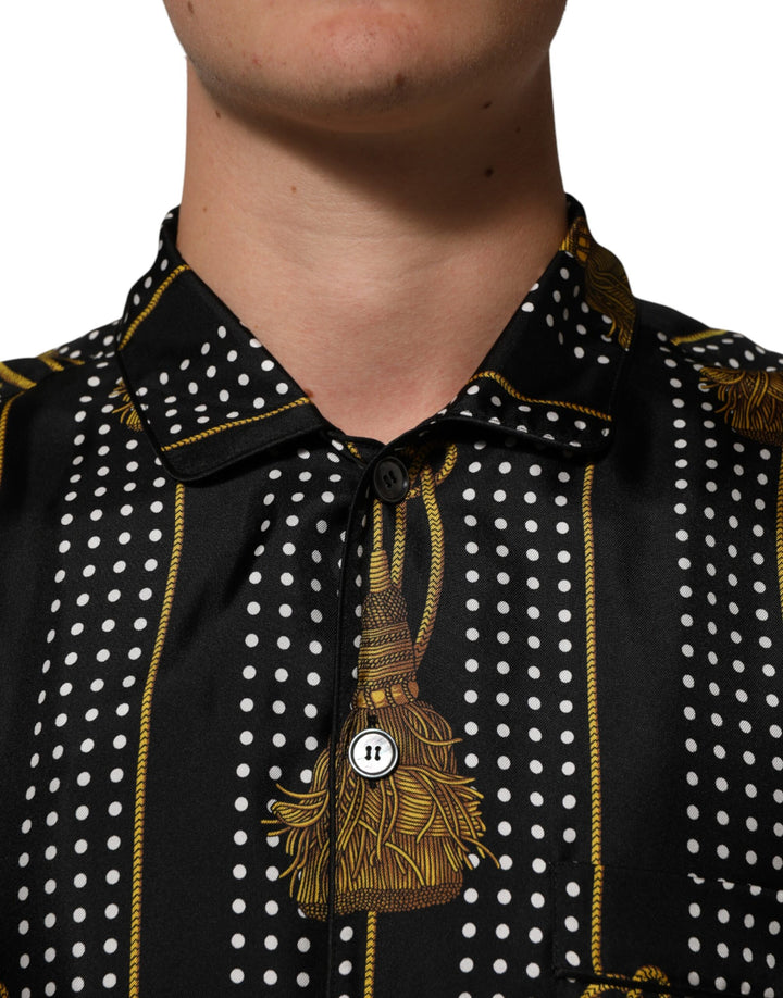 Dolce &amp; Gabbana Sample Sale Dolce &amp; Gabbana Black Dotted Tassel Silk Button Down Shirt - | Designer outlet