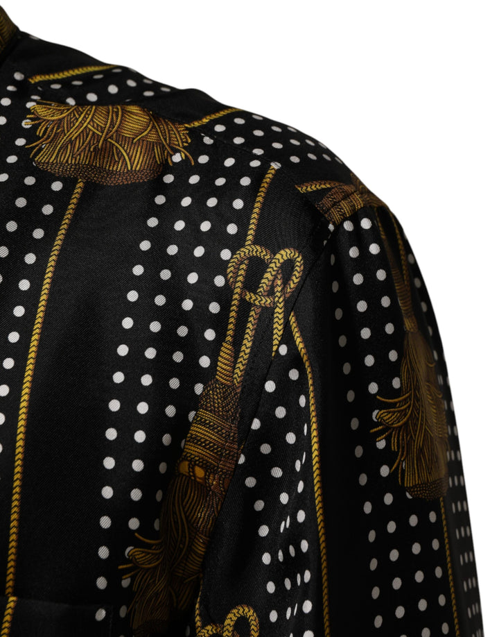 Dolce &amp; Gabbana Sample Sale Dolce &amp; Gabbana Black Dotted Tassel Silk Button Down Shirt - | Designer outlet