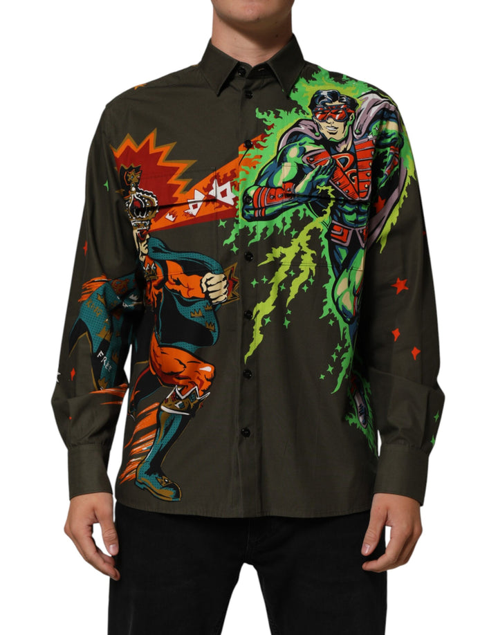 Dolce &amp; Gabbana Sample Sale Dolce &amp; Gabbana Brown Superhero Print Button Down Shirt - | Designer outlet