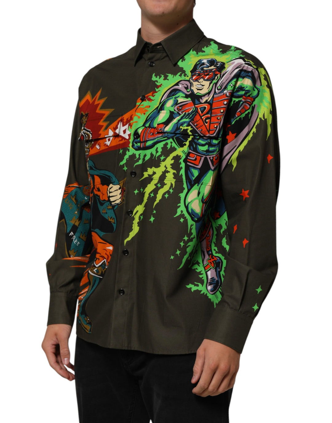 Dolce &amp; Gabbana Sample Sale Dolce &amp; Gabbana Brown Superhero Print Button Down Shirt - | Designer outlet
